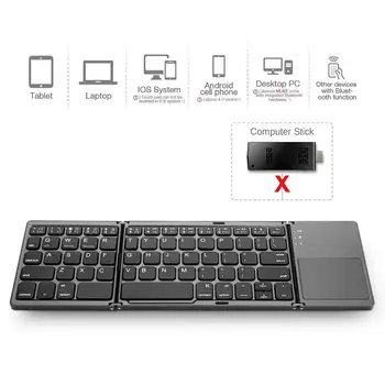 3-Сгъваема клавиатура Ультратонкая Лека ABS Мини Безжична Bluetooth Клавиатура Тъчпад за Windows Android