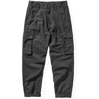 Годишният джобен гащеризон tide черен мъжки ежедневни свободен еластичен колан директни тънки панталони за момчета