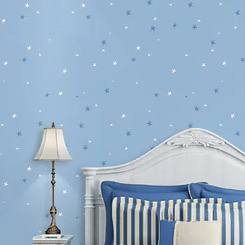 Карикатура сини звезди тапети за детска стая екологично чисти нетъкан тапет за спални фон тапети