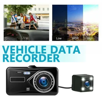 Mayitr 1 комплект 4-инчов Сензорен екран HD 1080P широкоъгълен Обектив видео Рекордер Автомобилен Видеорекордер Предната и Задната камера