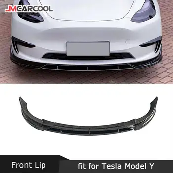 Преден Спойлер от въглеродни влакна/ABS за Tesla, Модел Y 2021 + 3 бр./компл. Предна Броня за устни, Спойлер за Брадичката, Комплект тяло 
