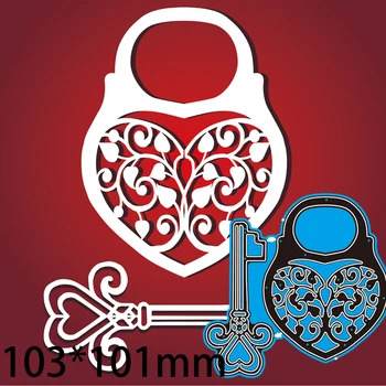 103*101 мм Сърцето Заключване Ключ Рязане УМИРА Шаблони САМ Албум За Албуми, Релефни Карти Занаят Шаблон за Хартиена Фотоалбум