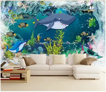 Потребителски снимки тапети за стените, 3 d стенописи Карикатура shark 3d мечтателна детска стая, детска стая, декоративна живопис тапети