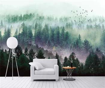 Красива скандинавска проста атмосфера мъгла гора тапети, Европа и Америка професионална декорация на тапети по поръчка стенопис