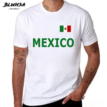 BLWHSA Мъжки Потници и Тениски МЕКСИКО Лятна Мъжка Тениска Памучен Тениска с Къс ръкав Homme MEXICO Тениска за фенове