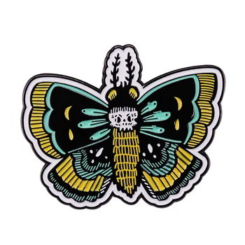 Готина Главата Смъртта на Черепа Молец на жени в ревера на Готическия Скелет Пеперуда-Брошка Страховито Икона на Хелоуин