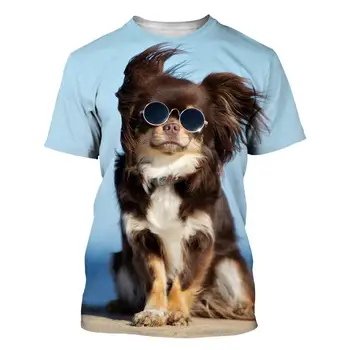 Нова Забавна Сладка Тениска С 3D Принтом Животни, Забавна Тениска С Изображение на Куче чихуахуа, Мъжки Дамски Детски Дишаща Лека Лятна Спортна Тениска