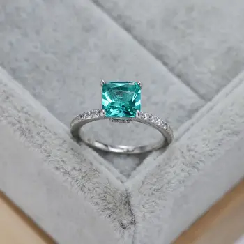 Пръстен от сребро S925 просто квадратно пръстен с изумруд и диамант, европейското и американското просто дизайнерско пръстен