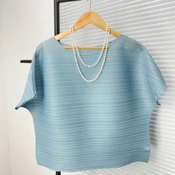 Miyake плиссированный темпераментна топ, дамски годишната свободна модни плиссированная дрехи, висококачествени ежедневни тениска с кръгло деколте