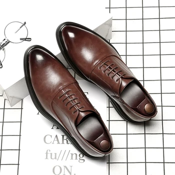 Мъжки Официалната Обувки Висококачествени Кожени Обувки Уголемени Вътрешна Оксфордские Обувки За Мъже Модела Обувки Сватбени Обувки Обувки