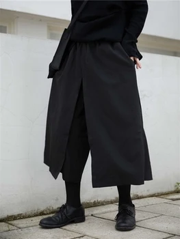 Новата есенна тъмната дизайнерски двупластова пола-панталони с широки штанинами