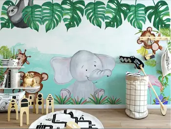 Бакал на поръчка декоративна живопис papel de parede 3d тапети Скандинавски модерен минималистичен домашен любимец слон цвете детска стая