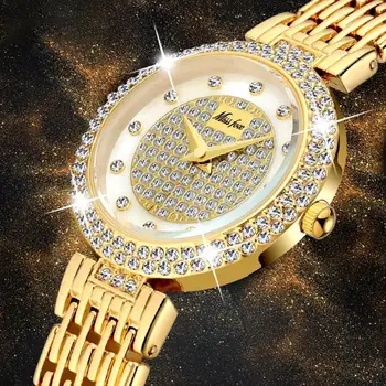 Missfox Дамски Часовници на Модни Луксозни Маркови Златни Дамски Ръчни Часовници с Диаманти, Ежедневни Дамски кварцов Часовник