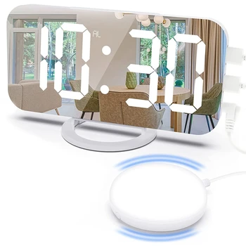 Digital alarm clock, Вибрираща аларма, с 2 USB порта за зареждане, 7-инчов led Огледален Електронен будилник
