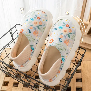 Пролет-есен Обувки На Тънък Дебела подметка За Бременни, Летни Домашни Памучни Чехли за Бременни с Ток
