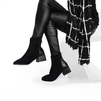 Roni Bouker/ Ботильоны от изкуствен Велур, дамски Плюшен обувки На масивна ток, Стилни дамски Обувки, кафяви шоколадови обувки дамски обувки