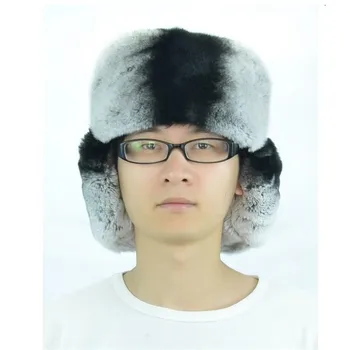 мъжки зимни шапки те руска шапка от естествена кожа заек рекс от естествена кожа чинчила от естествена кожа шапкабомбер H208