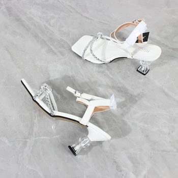 Дамски сандали, Летни Нови бели модни Сандали с отворени пръсти и Изкривени от изкуствена кожа, вечерни модни дамски обувки 8,5 СМ