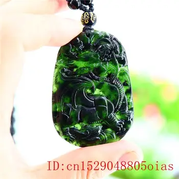 Нефритови Дракон Висулка Колие Подаръци Черен Зелен Натурален Амулет Бижута Китайски Чар Резбовани Мода