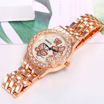 Montre femme Нов Дамски часовник от розово злато Луксозни Ръчни Часовници с Каишка от неръждаема стомана Пеперуда Водоустойчиви Дамски Модни часовници