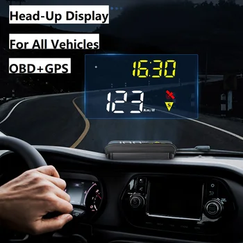 Авто Централен Дисплей БДС + GPS Системата за Двойно HUD Проекторът на Предното стъкло Drving Посока об/мин и Аларма за Скорост на Температурата на Водата за Всички Автомобили