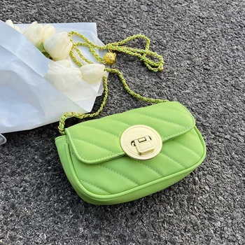 Зелени Кожени Чанти, Дамски Чанти Дизайнерска Чанта на Рамото за Жени Проста Верига Квадратна Чанта с Капак за Дизайнерски Чанти През Рамо Чанта Нов