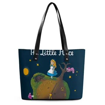 Малката Алиса Чанти Забавен Принт Отпечатва Новост Чанта Колеж Изкуствена Кожа Чанта Дамски Дръжка Дизайнерски Чанти За Пазаруване