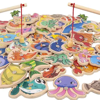 Вълнуваща Забавна Интерактивна игра Пъзел За Родители и деца, Дървени Играчки, Познаване на Морски Живот, Ранна Образователна Игра за Риболов
