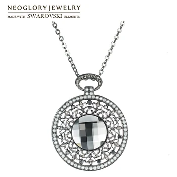 Дълго Очарователно колие Neoglory с кристали, пайети и имитация на перли в ретро кръгла стил, украшенное кристали от Swarovski